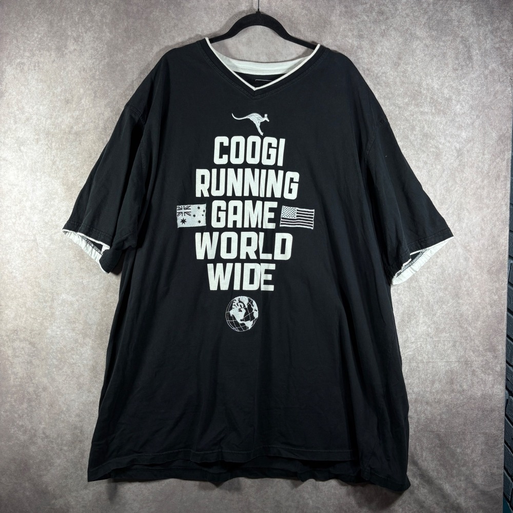 Coogi T Shirt Mens 6X Black Running Game World Wide V-Neck Graphic Tee Street
